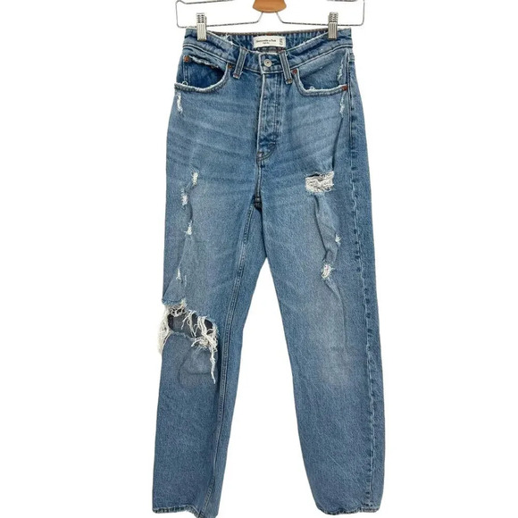 Abercrombie and Fitch Curve Love Jeans High Rise Distressed Ripped Size 24 00R - Picture 1 of 11